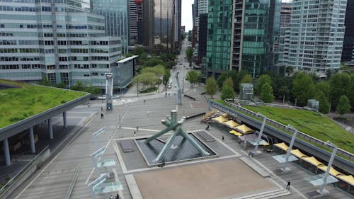 A Square and Skyscrapers in Vancouver Downtown, Canada 