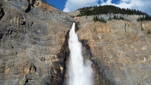 Low Angle Shot of Takakkaw Falls, Yoho National Park, British Columbia, Canada 