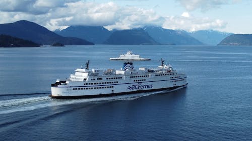 BC Ferries Passenger Ship Cruising in the Bay 