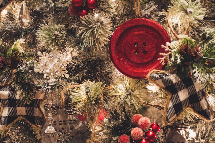 Red Button On A Christmas Tree