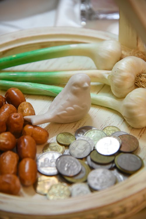 Free stock photo of bird, coin, garlic