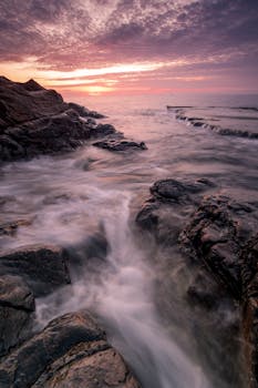 Running Water With Rock Formation during Golden Hour
