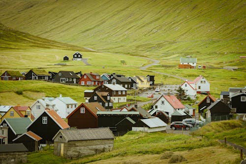 Houses in the Village in Faroe Islands 