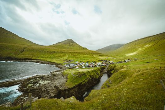 Saksun village and black-sand lagoon — Faroe Islands