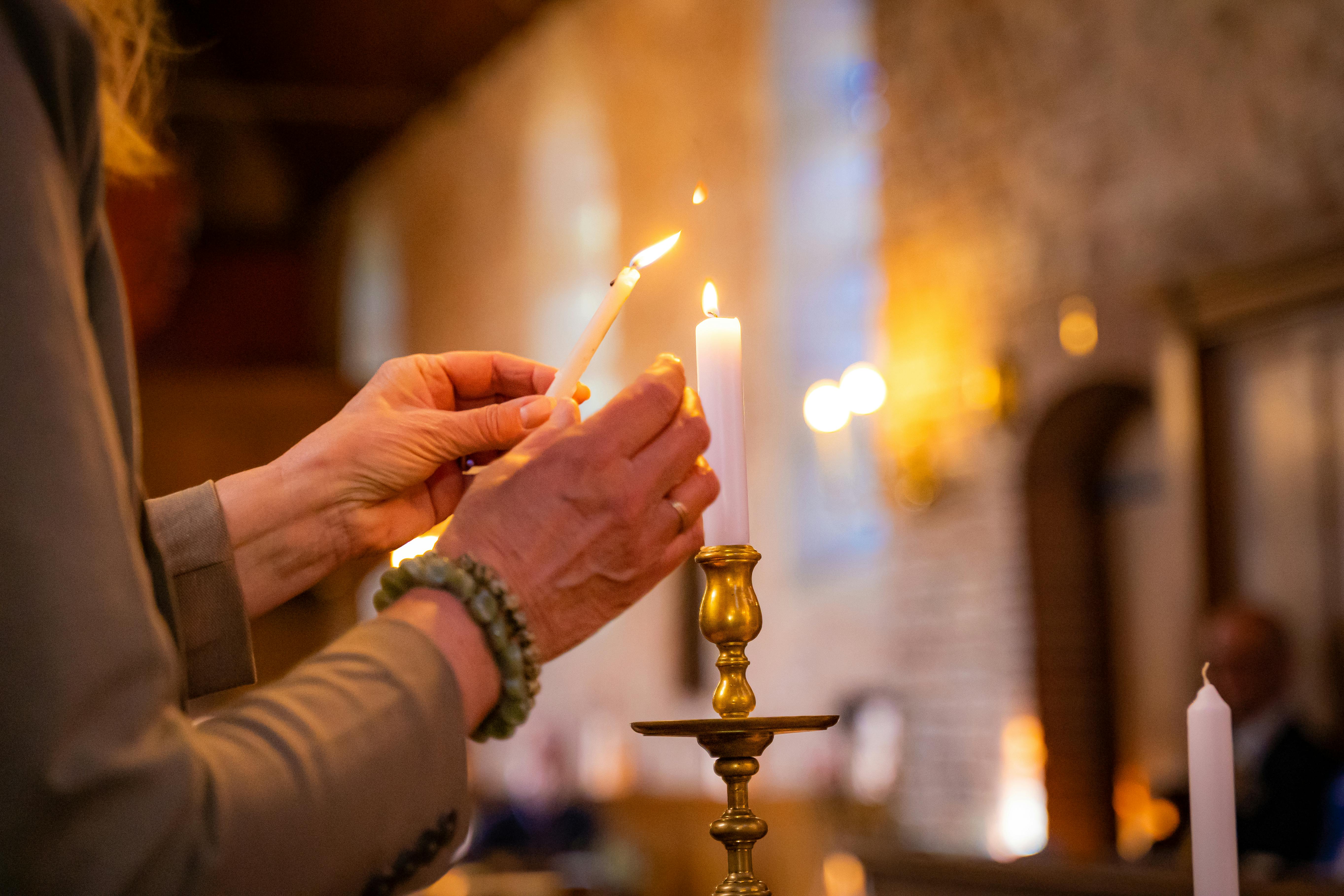 christian and catholic relics used during a worship service in a medieval protestant church on a noble estate