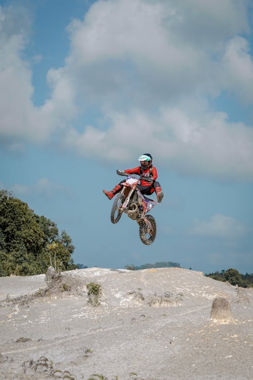 Man in the Air on a Motocross Dirt Bike 