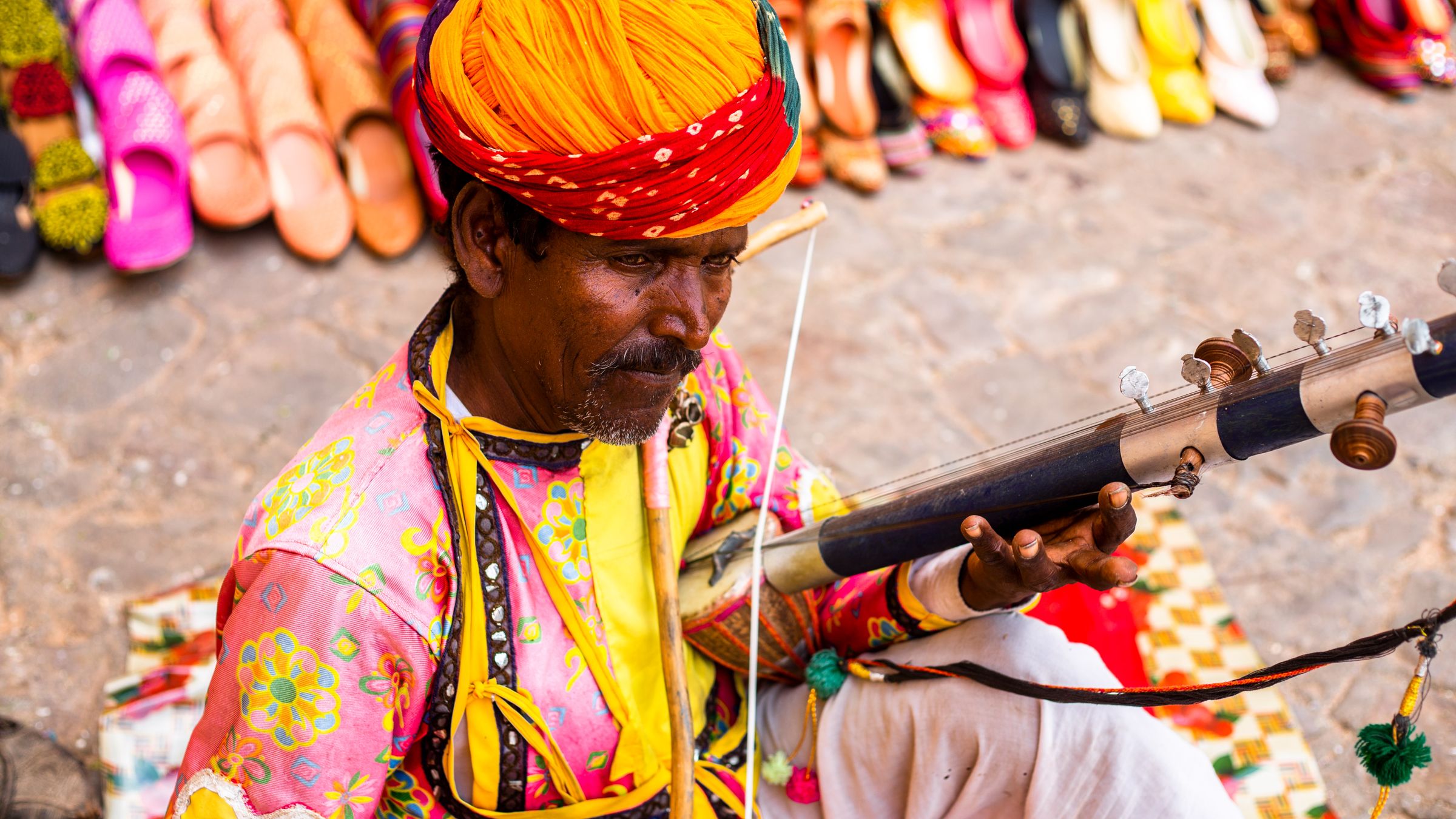 Traditional musician with Ravanhatta