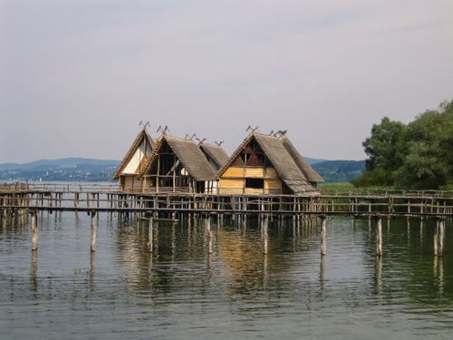 Free Historic pile dwellings at Lake Constance in Uhldingen-Mühlhofen, Germany. Stock Photo