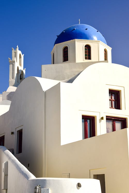 Sunlit White Wall of Church on Santorini