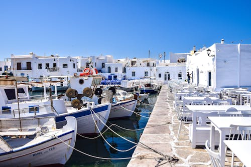 Motorboats Moored in Town on Mykonos