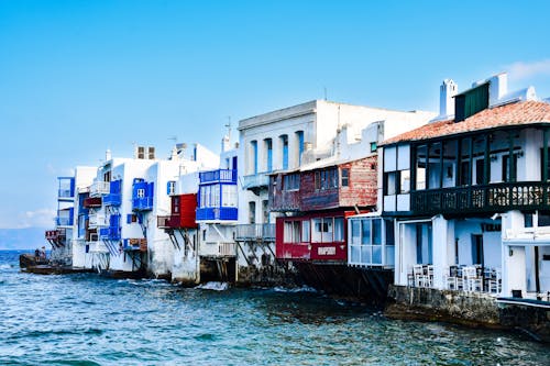 Buildings on Sea Shore on Mykonos in Greece