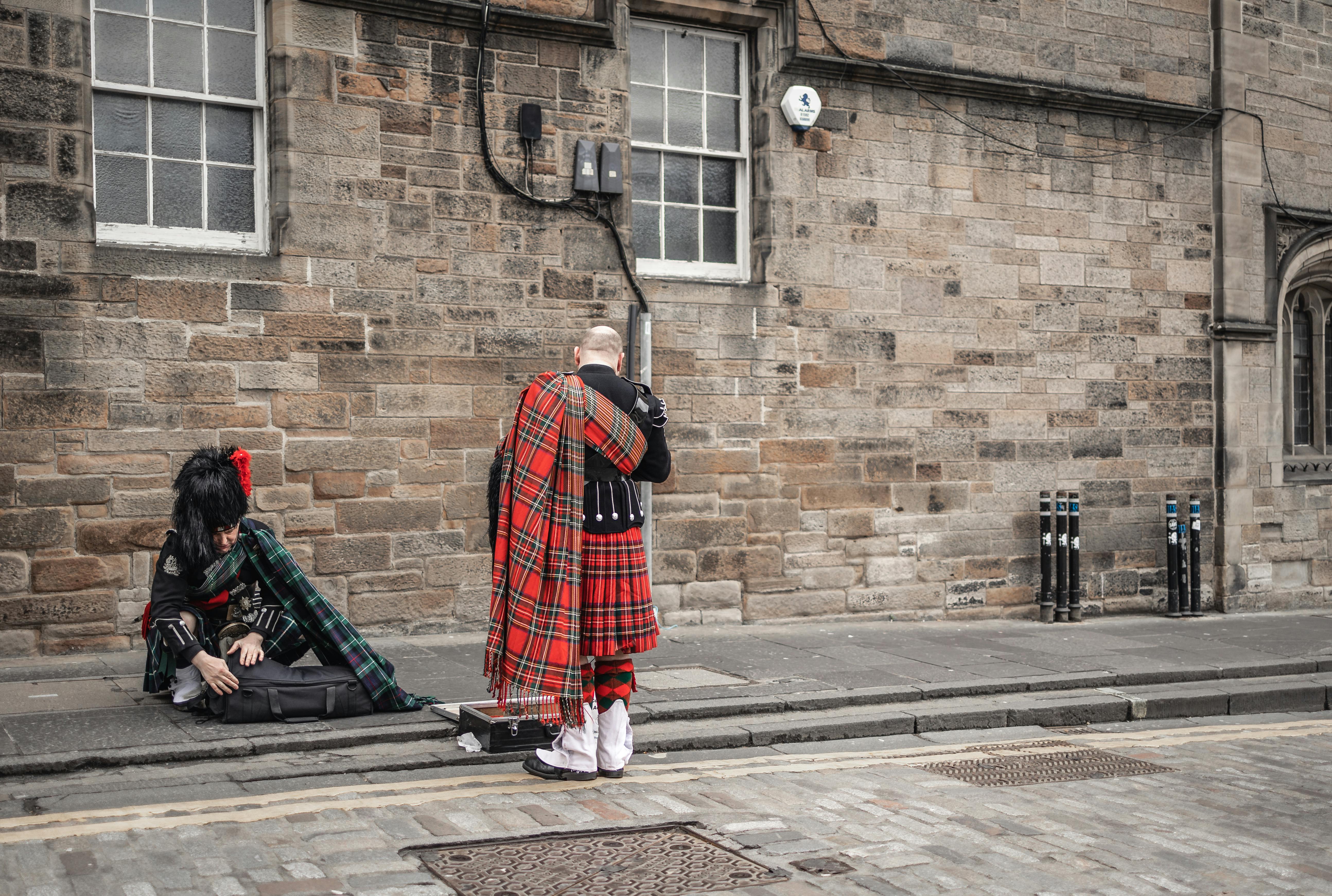 Scottish Bagpipers in Kilts