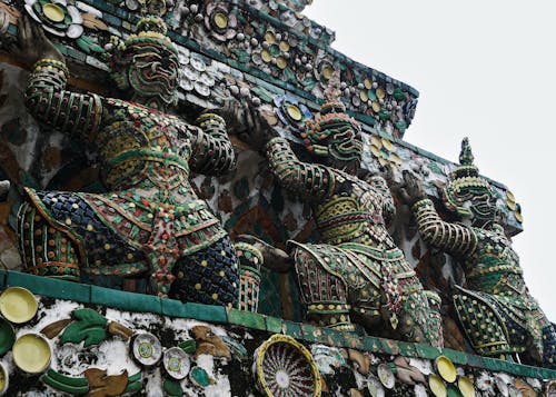 Ornamented Statues on Temple Wall