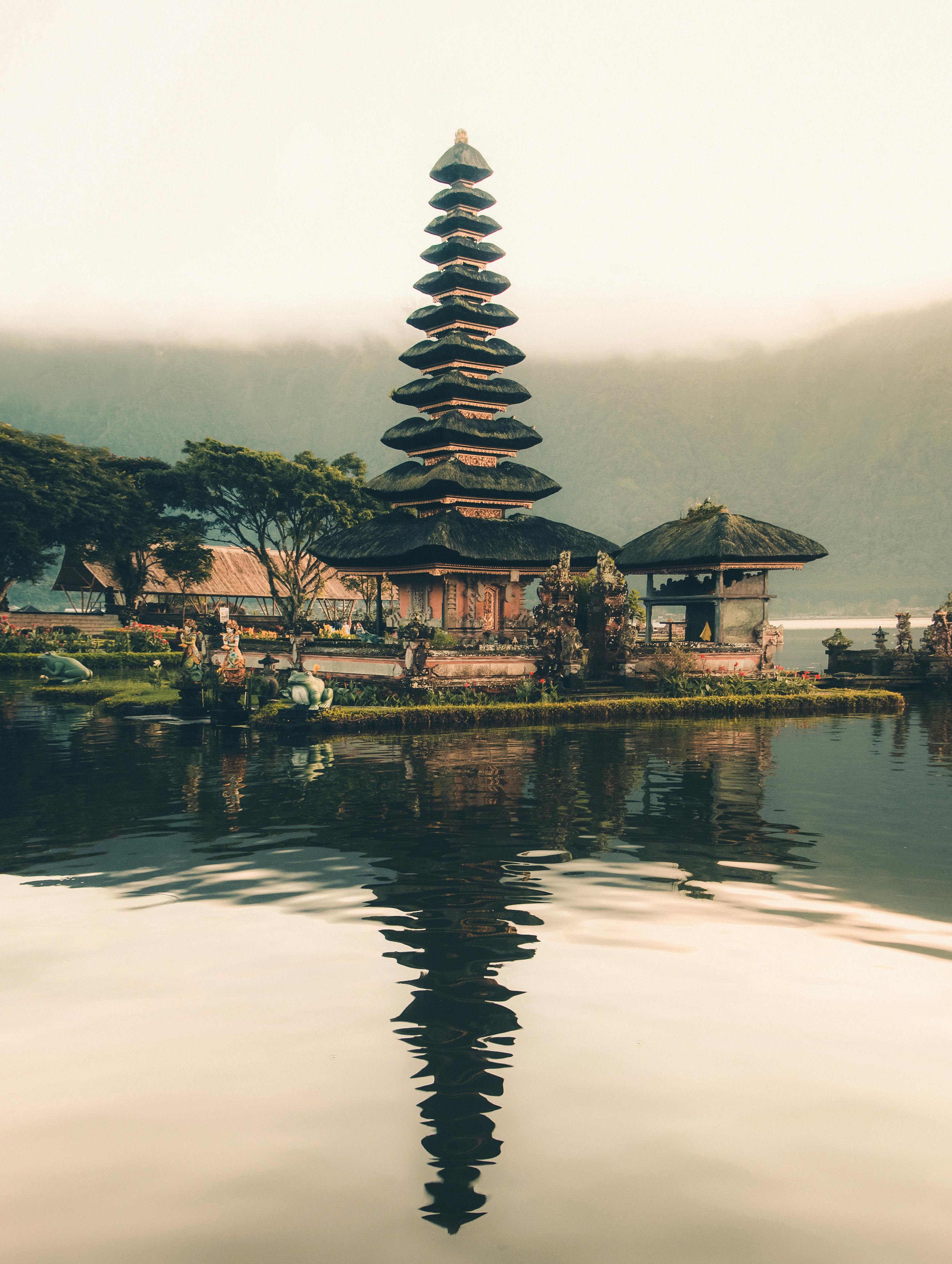 pagoda beside body of water