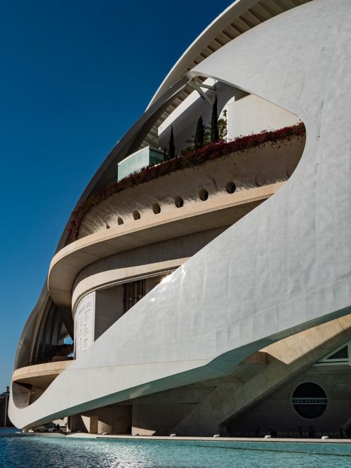 Free Detailed view of a futuristic building facade showcasing modern architectural elegance in Valencia, Spain. Stock Photo