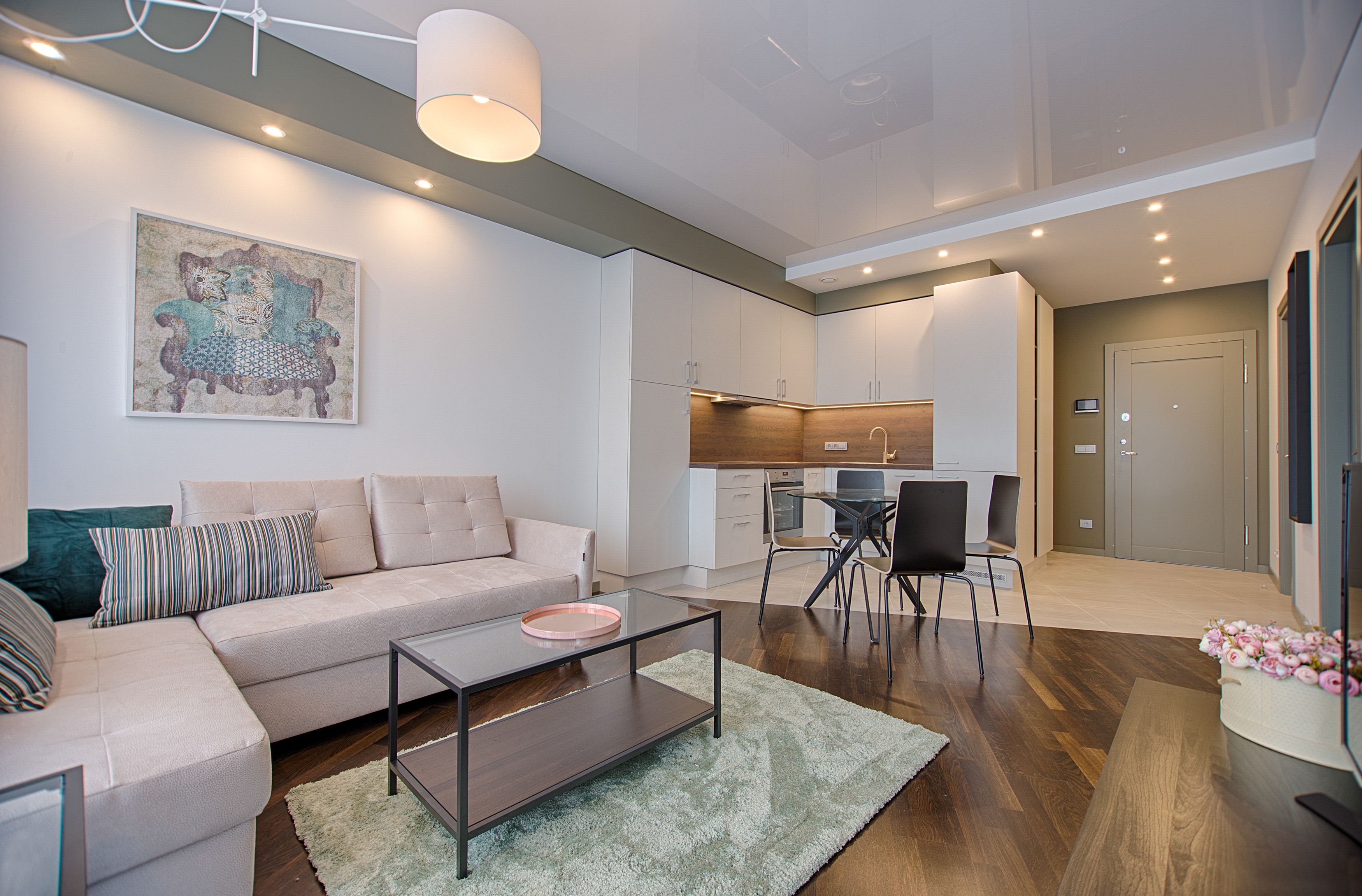 Bright open kitchen and sitting area