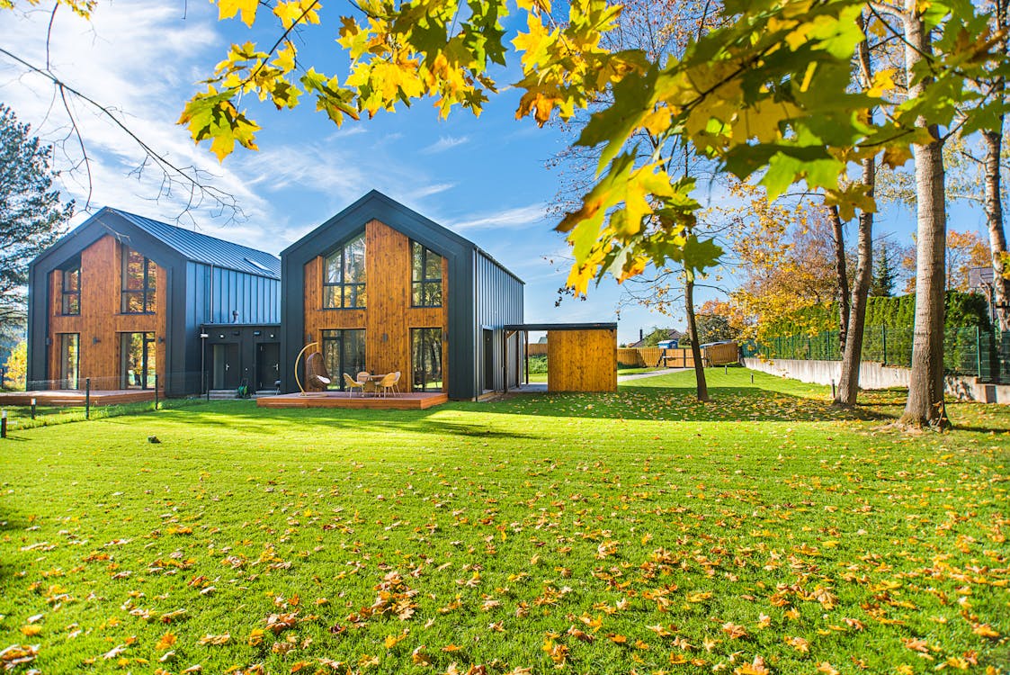 Beautiful Wooden Houses with Lawns