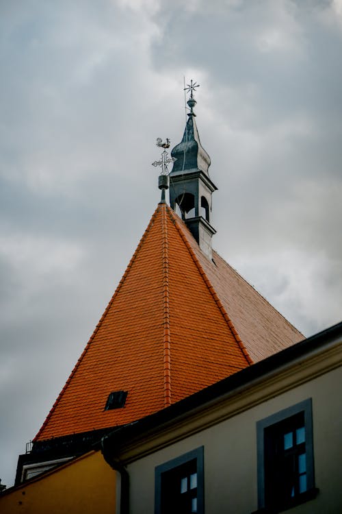 Close-up of a Tower of a Small Church 
