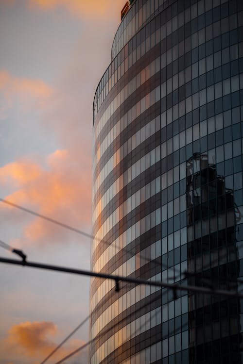Reflection of the Sunset in a Modern Glass Skyscraper