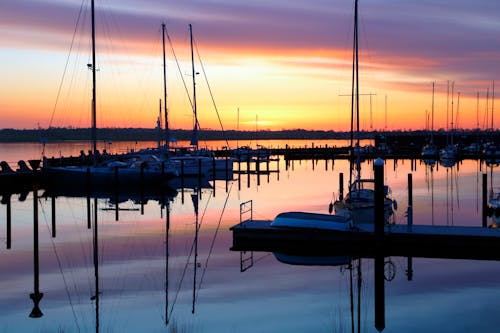 Moored Boats at Sunset