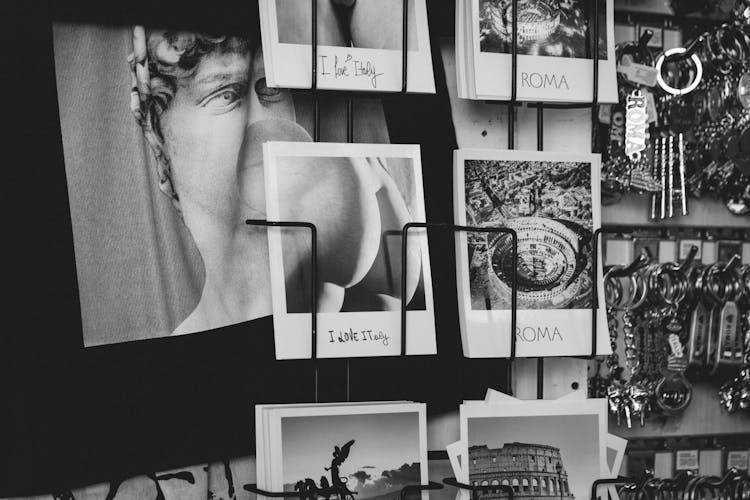 Vintage Photos On The Wall In Black And White