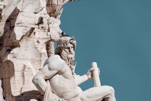 Free Close-up of Fontana dei Quattro Fiumi sculpture in Rome under a clear sky. Stock Photo