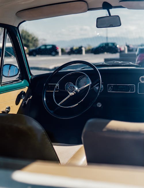 Steering Wheel in Vintage Car