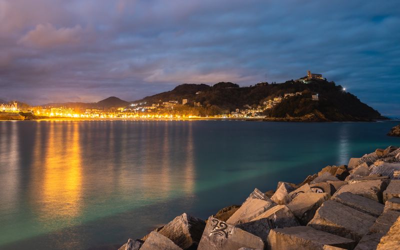 San Sebastian Parte Vieja old town night street lights