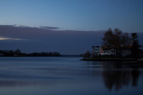 Foto profissional grátis de árvores, beira do lago, cair da noite