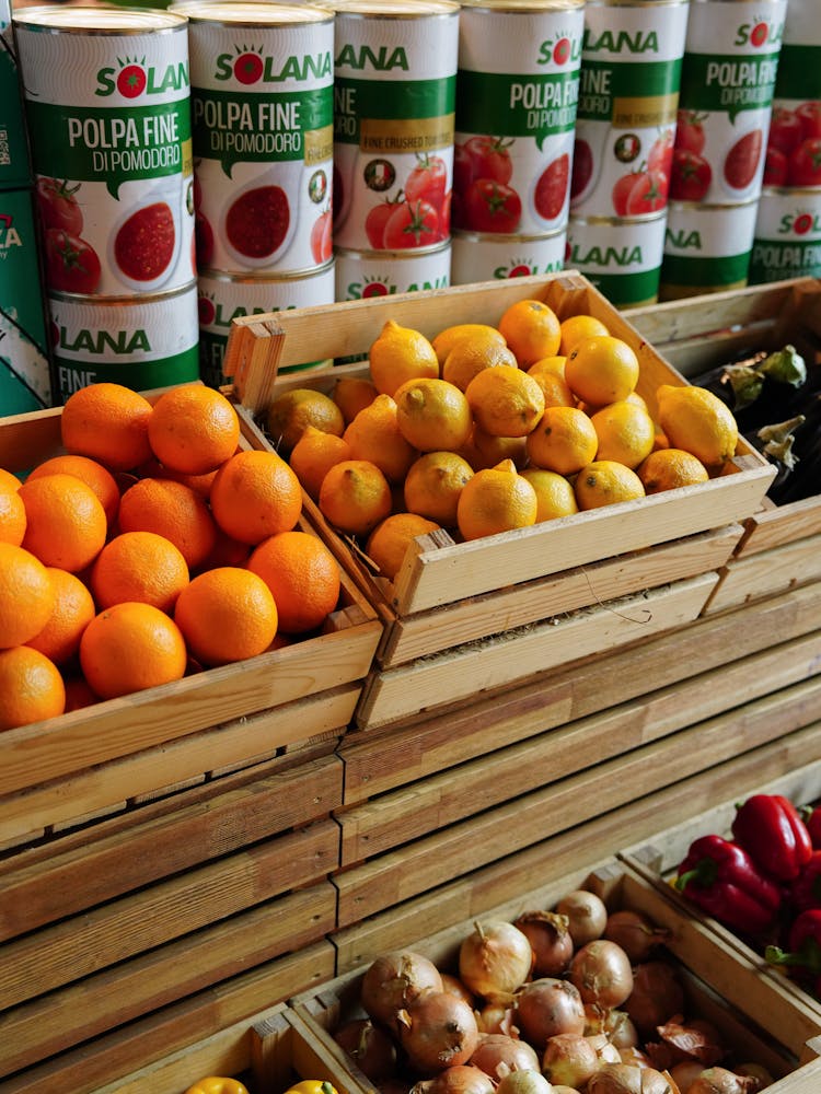 Fruit In Boxes In Market