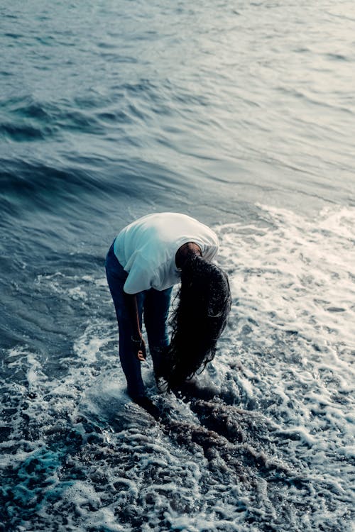 Woman Among Waves in a Sea 