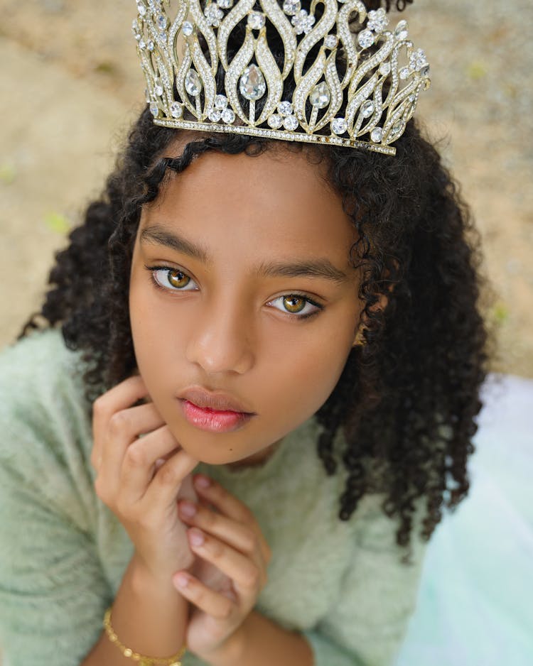 Portrait Of A Young Girl Wearing A Tiara 