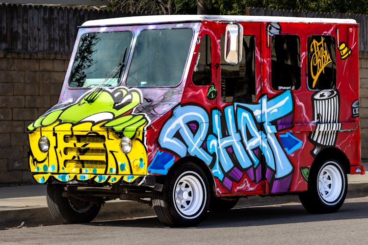 Graffiti On Van On Street