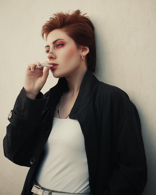 Smoking Redhead Model in Coat