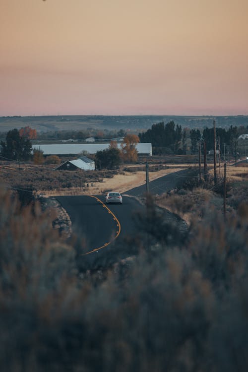 An Asphalt Road in a Rural Area at Sunset 