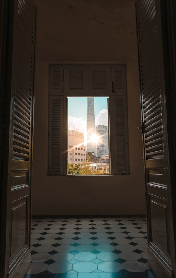 Gray Tower Through Window