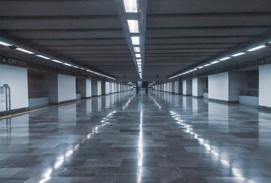 Clean and modern interior of a Baku Metro station in Azerbaijan