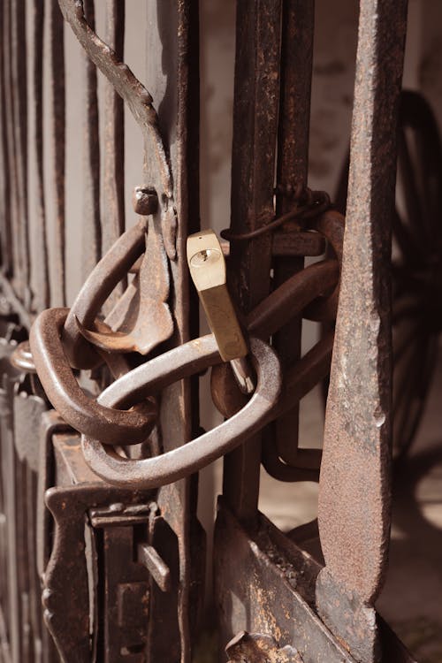 Padlock on Chains of Rusty Wall
