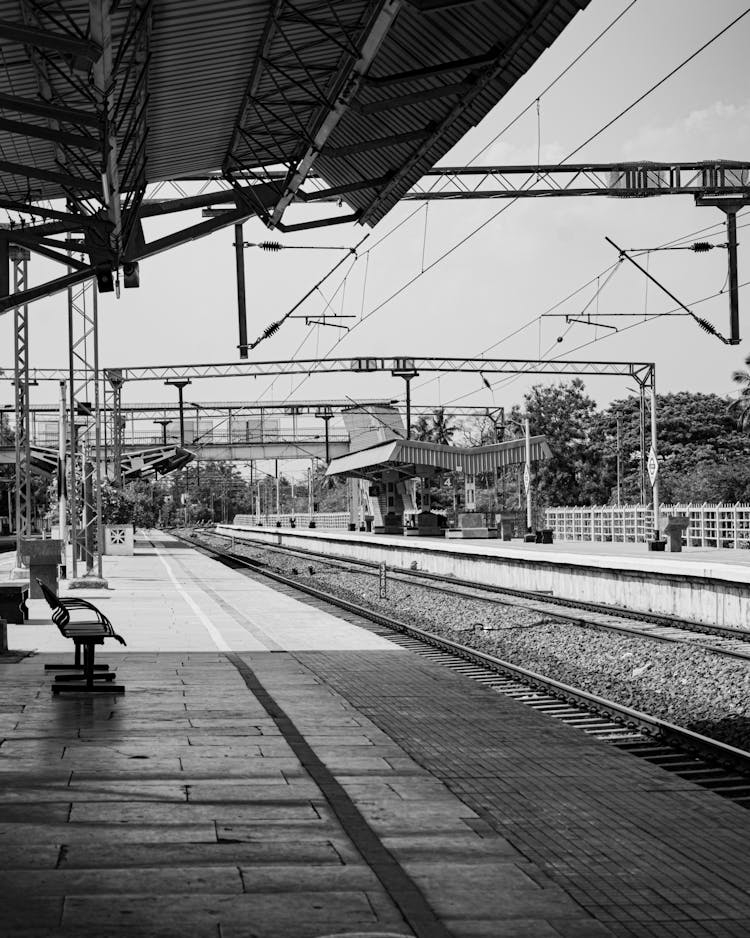 Railway Station In Black And White