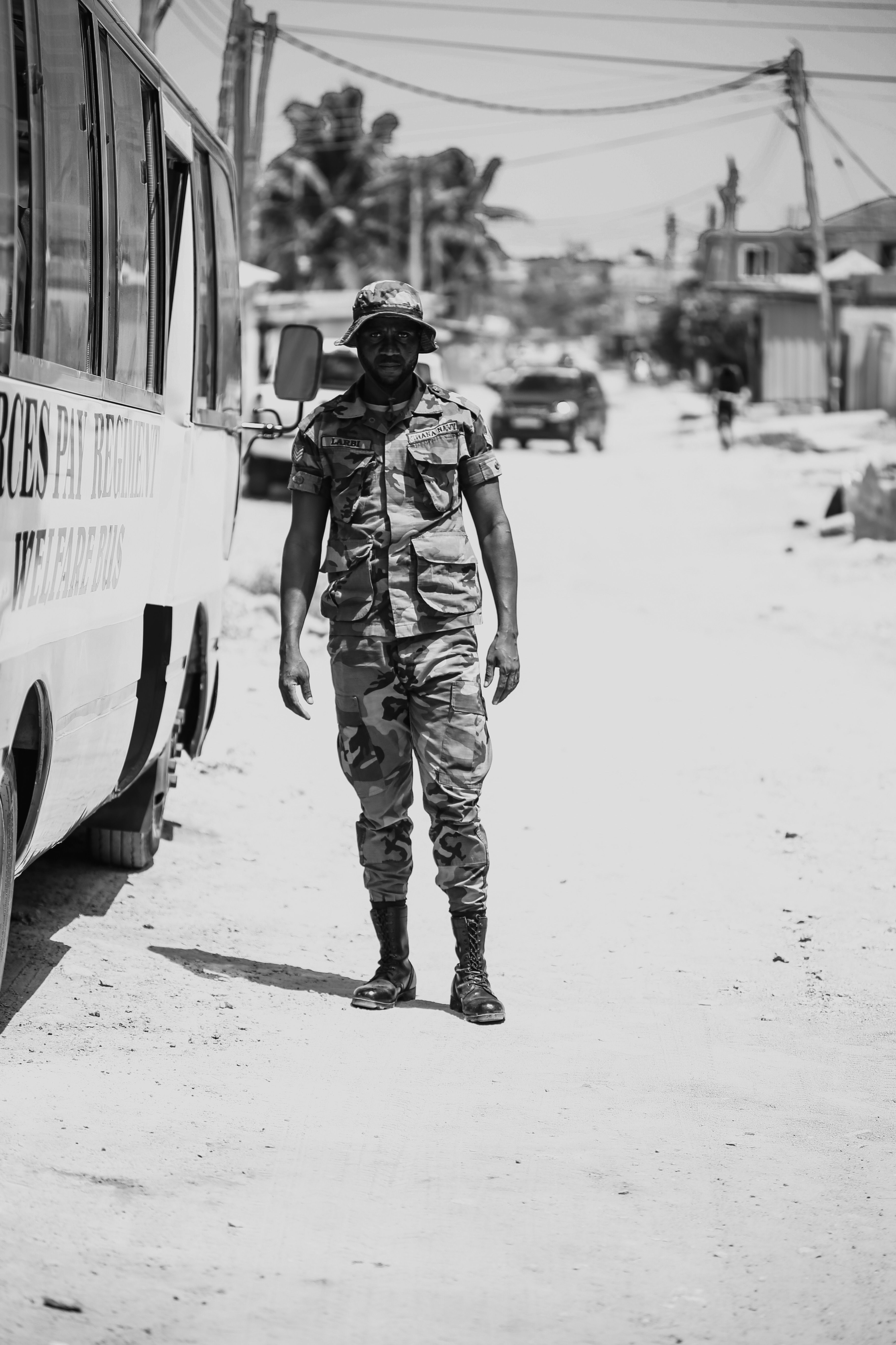Man in Military Uniform in Black and White · Free Stock Photo