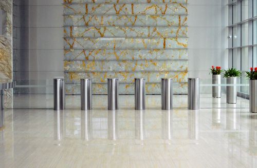 Corporate lobby with marble walls