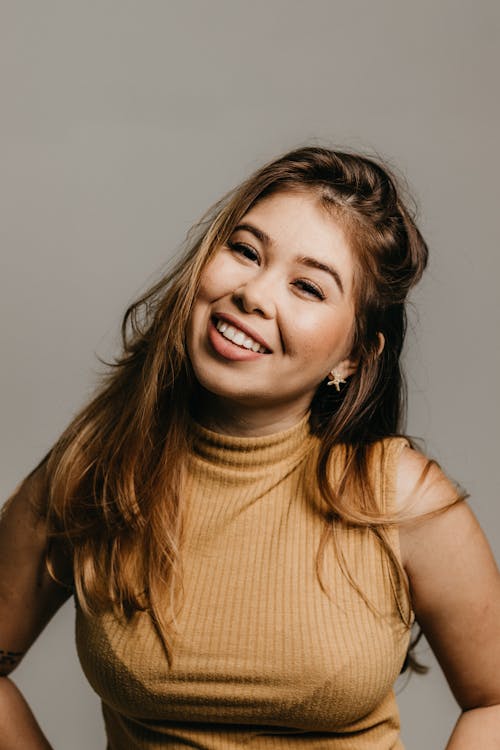 Portrait of Brunette Woman in a Studio 