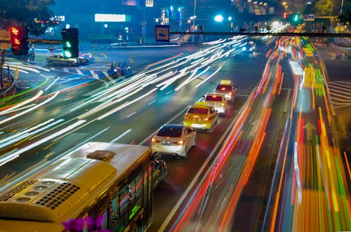 Streetlights in City at Night in Long Exposure Effect 