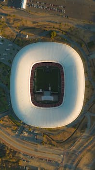 Stunning aerial shot of Estadio Akron in Zapopan, showcasing its unique architecture.