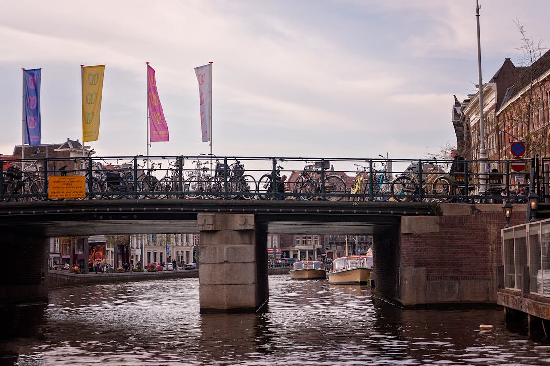 Bicycles on a Bridge over One of Amsterdams Canals