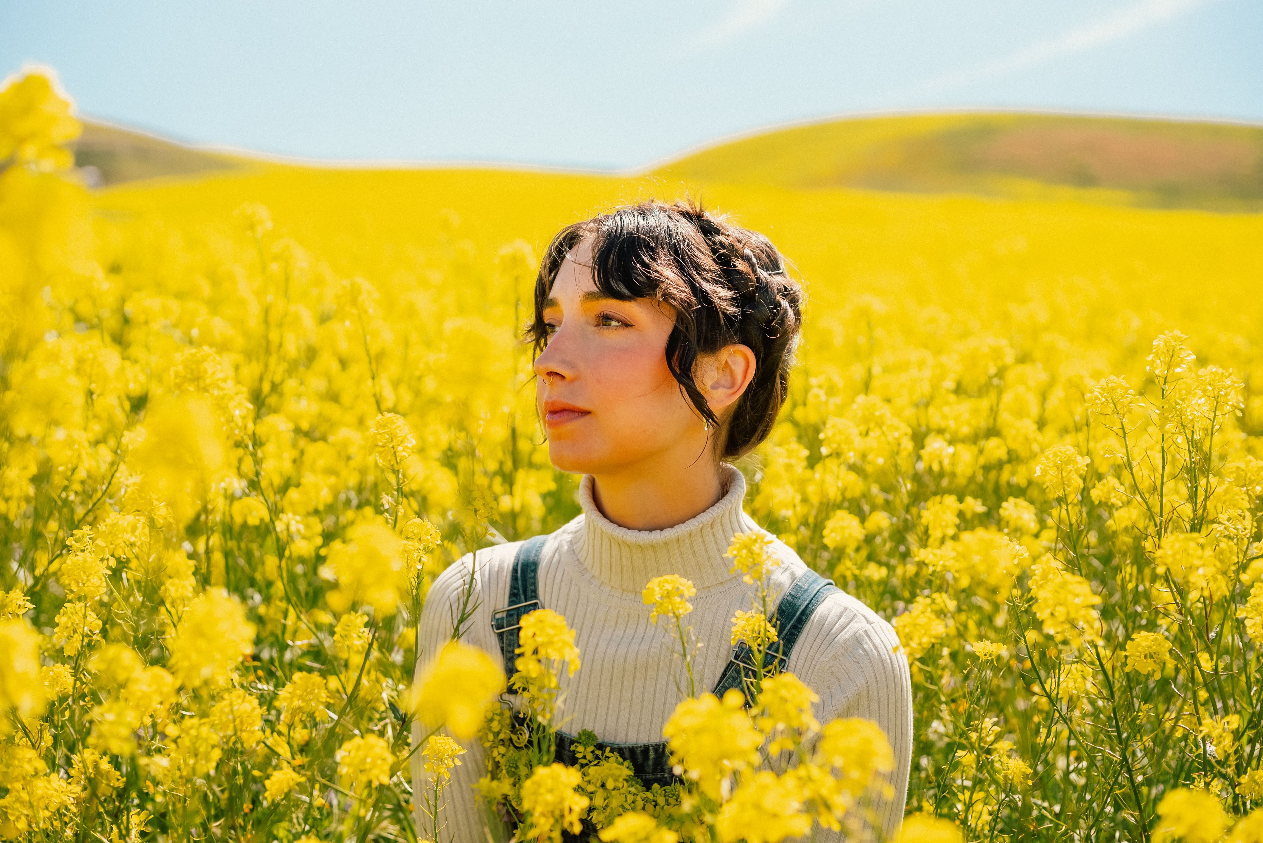 A Woman Standing in a Field of Yellow Flowers · Free Stock Photo