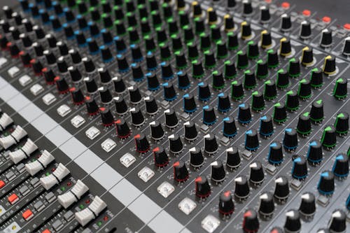Rows of Dials on a Professional Sound Mixer