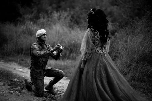 Soldier and Woman Engagement in Black and White