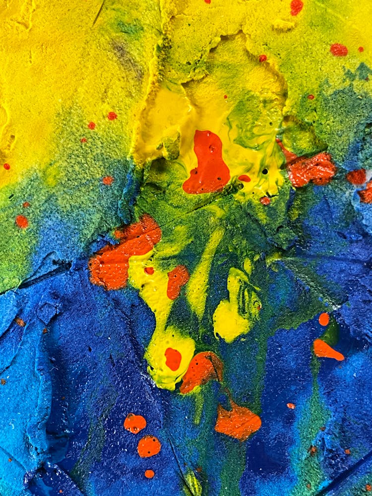 Abstract Stains Of Blue And Yellow Paint