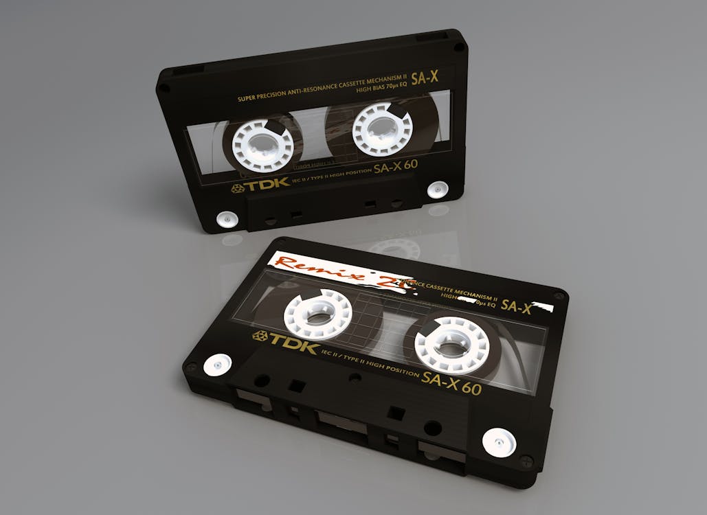 Free Black and White Cassette Tape Stock Photo